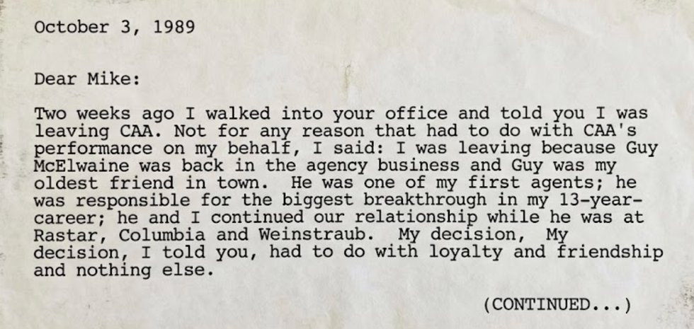 Joe Eszterhas, Michael Ovitz, CAA, Hollywood history, Basic Instinct, show business feud, leaked letter, foot soldiers, super-agent, 1989