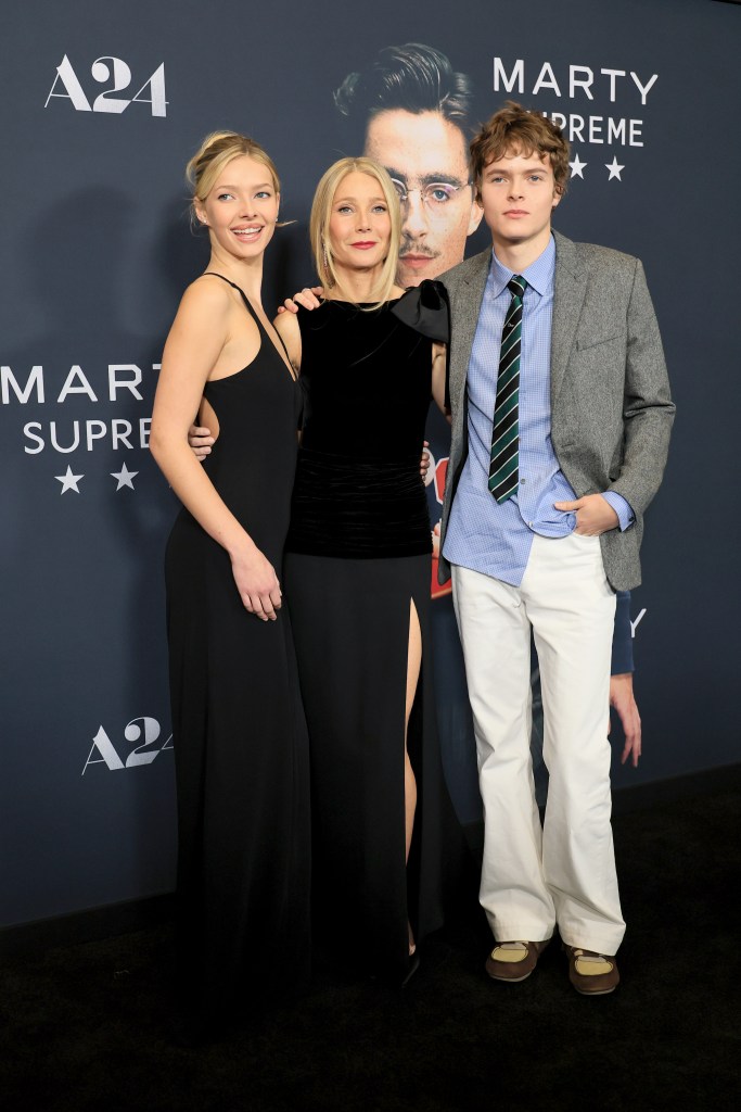 Apple Martin, Gwyneth Paltrow, and Moses Martin attend A24's "Marty Supreme" New York Premiere