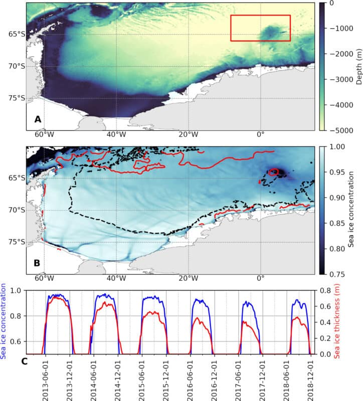 Location Of The Maud Rise Seamount In The Weddell Sea And Changes In Antarctic Sea Ice Concentration Between 2013 And 2018