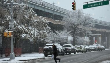 A photo of what the snow looked like in Astoria Sunday morning.