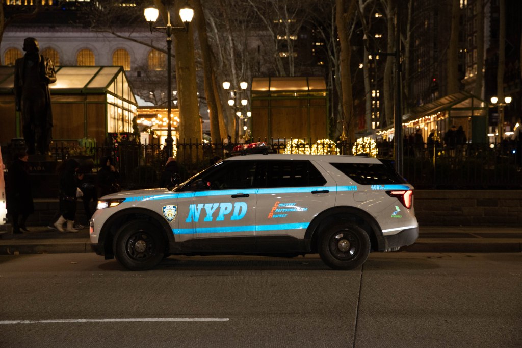 An NYPD vehicle at Bryant Park in Manhattan.