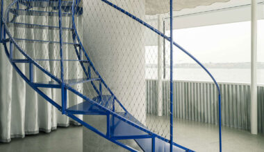 BUREAU highlights lake geneva lighthouse’s lattice geometry with blue accents