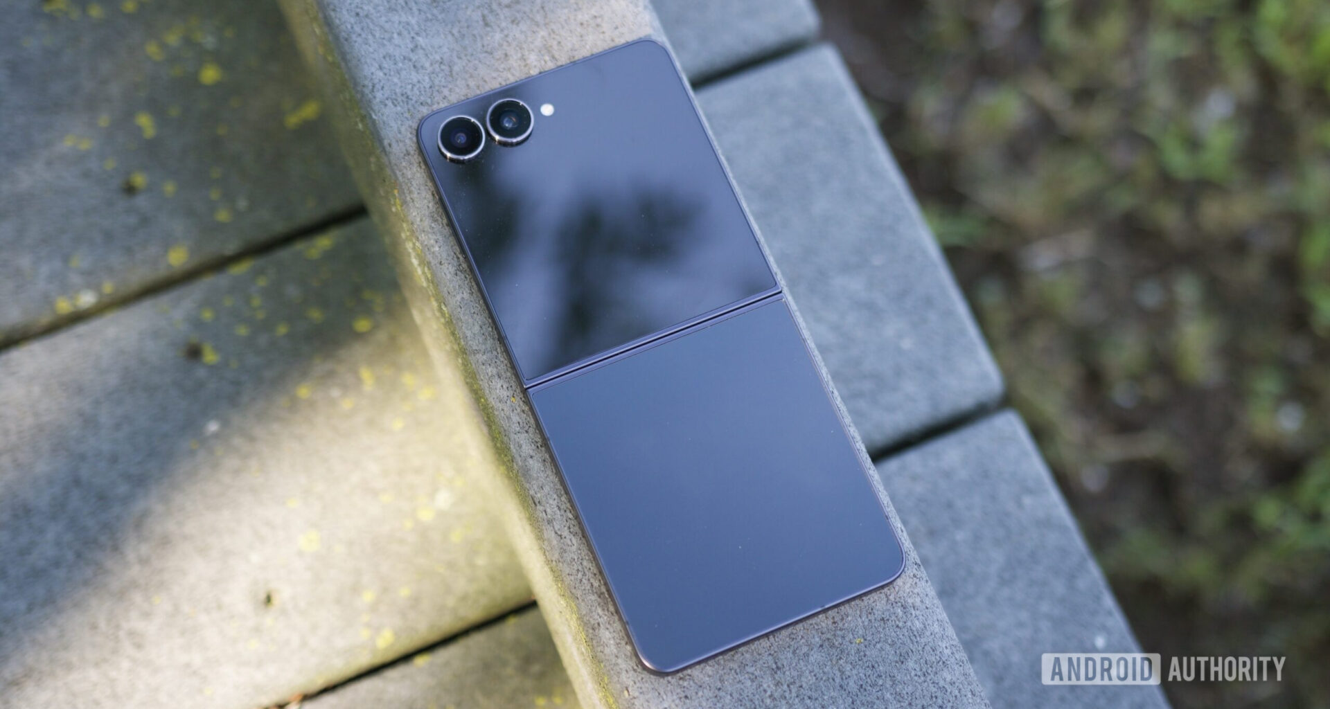 The back of the Galaxy Z Flip 7 unfolded.