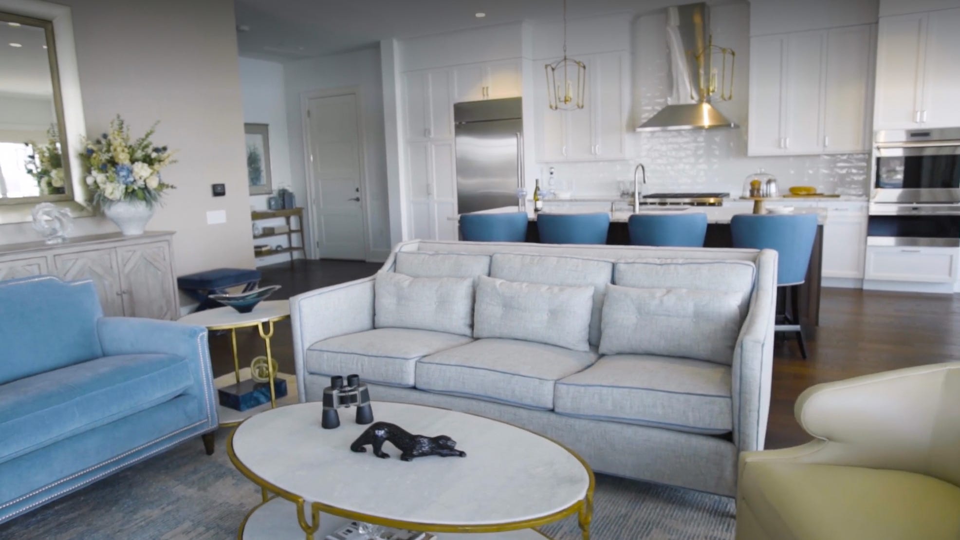 Interior of a vintage-style living space with antique furniture and decorative elements.