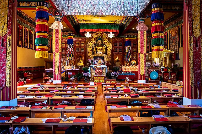 Prayer room at Karma Triyana Dharmachakra located in Woodstock, New York, in the Catskill Mountains. 