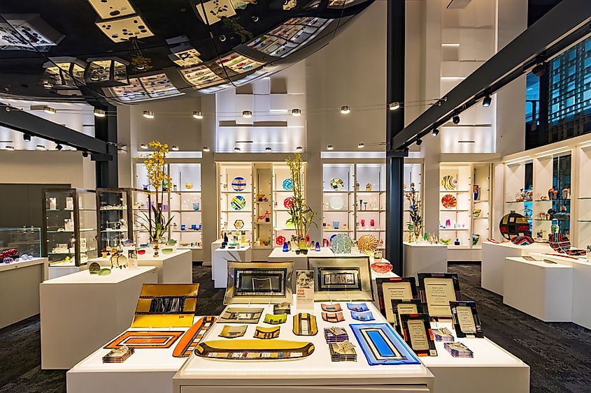 Gift shop in the Corning Museum of Glass in Corning, New York. 