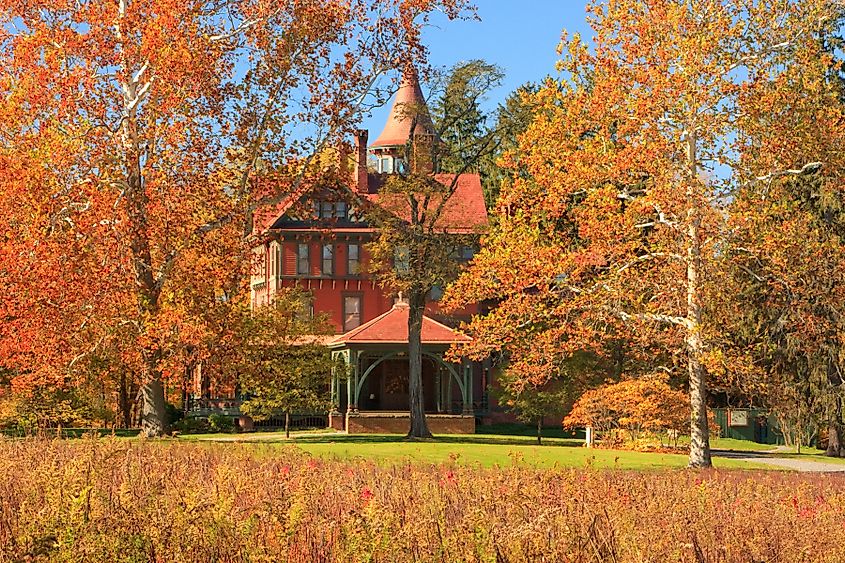 Wilderstein Historic Site on a sunny autumn day, near Rhinebeck, New York.