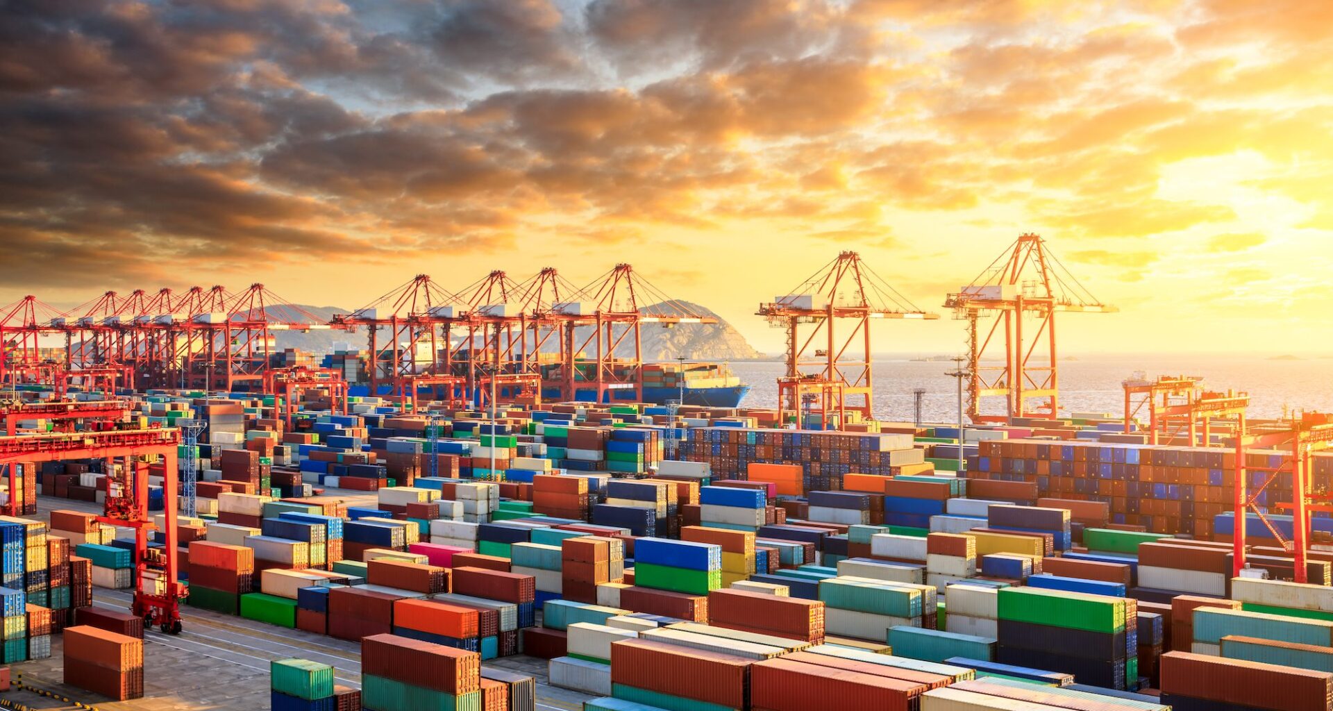 The busy container port and natural scenery in Shanghai, China