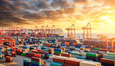 The busy container port and natural scenery in Shanghai, China
