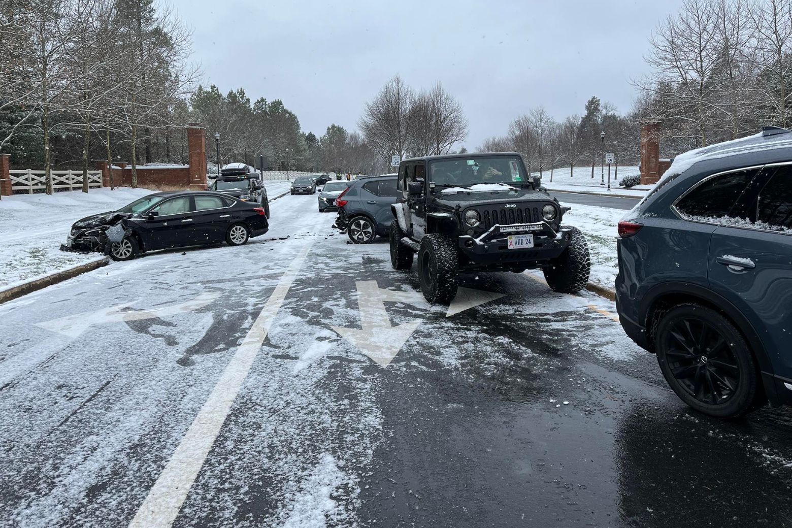 A snow storm on Dec. 5, 2025, made for slick roads in Haymarket, Virginia.