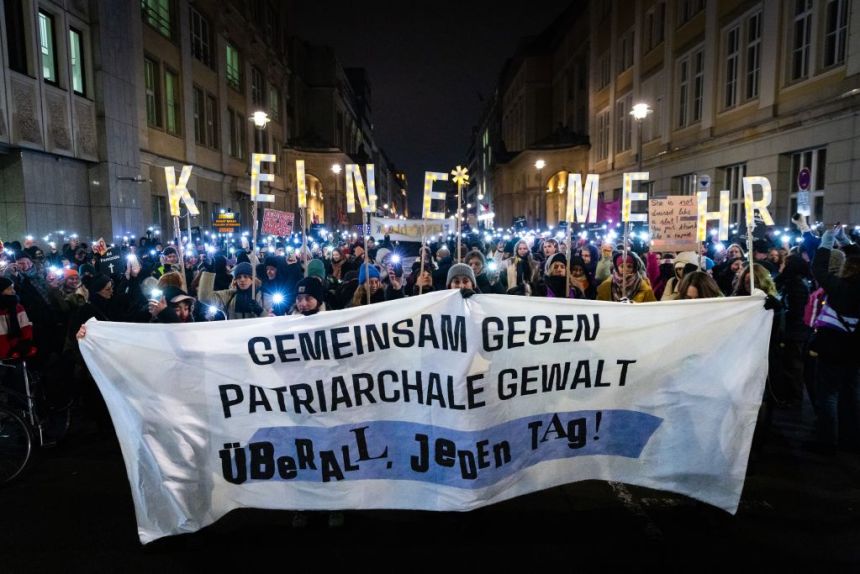 Campaigners demand reform of German sexual criminal law at a protest in Berlin on November 25.