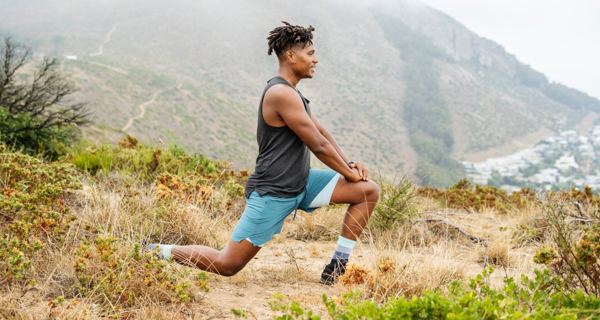 hiker stretching