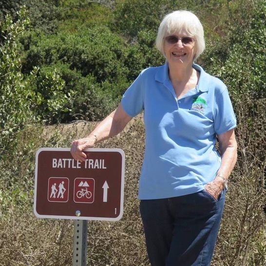 Eloise Battle, at Battle Trail, the path named after her in Tecolote Canyon. (Courtesy of Adrian Battle)