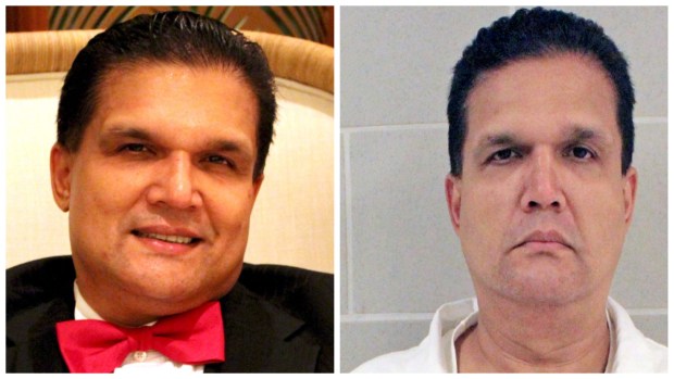 Leonard Glenn Francis, aka "Fat Leonard," wearing a tuxedo in an undated photo obtained by The Washington Post, left, and a mug shot after his arrest. (Washington Post and U.S. Marshals Service)