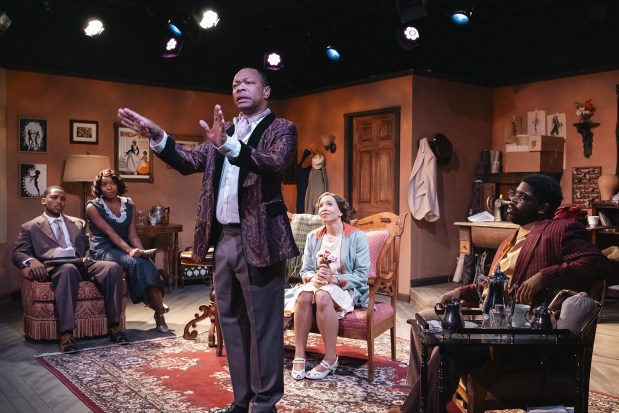 Carter Piggee, left, Deja Fields, Kevane La'Marr Coleman, Janine Taylor and Xavier Daniels in Moxie Theatre's "Blues for an Alabama Sky." (Jason Sullivan)