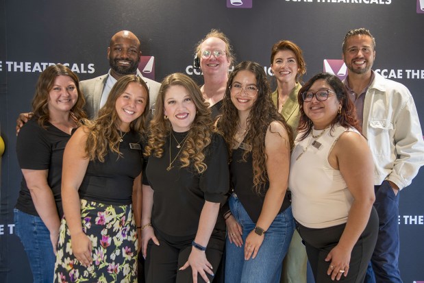 Members of Mosaic Theatricals creative and management team. Back row, left to right, artistic apprentice DeAndre Simmons, technical design apprentice Patricia Lutz, Executive Director Julianna Crespo and Interim Artistic Director Tom Abruzzo. Front row, left to right, box office associate Holly Lapp, senior marketing and commuity relations apprentice Jayden Smith, education program specialist Valeria Vazquez, marketing and community relations specialist Mariana Perezchica and senior philanthropy apprentice Brenda Vazquez. (Stephen Daniels)