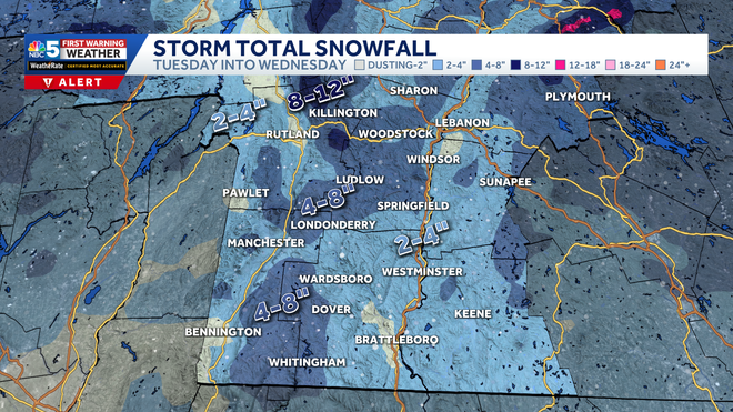 Southern VT snow map wednesday morning snow