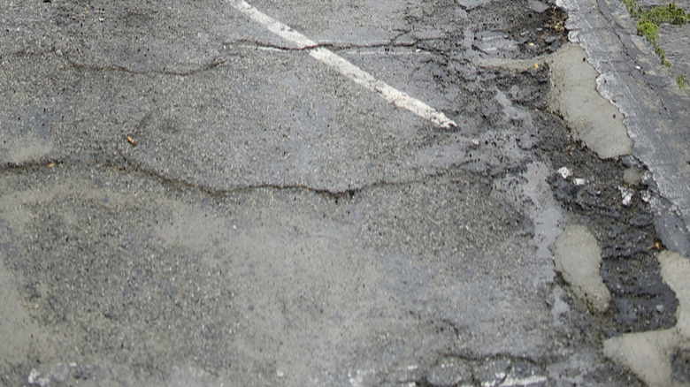 A parking lot in Los Angeles with cracked asphalt