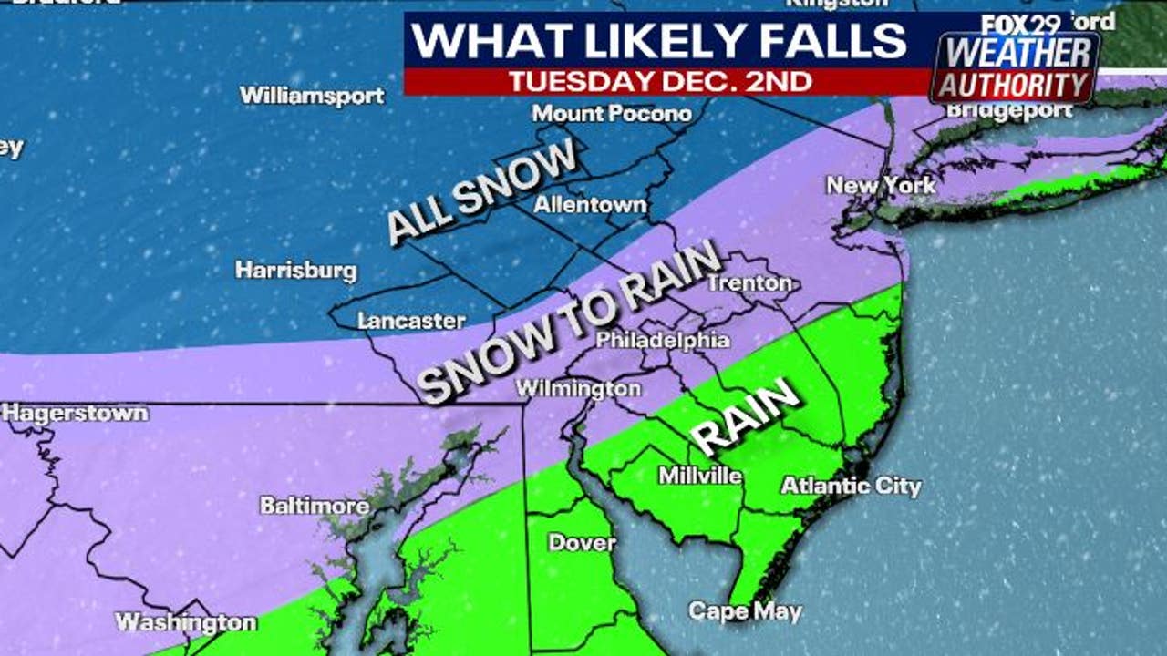 Philadelphia weather: Snow, wintry mix ahead for most areas on Tuesday