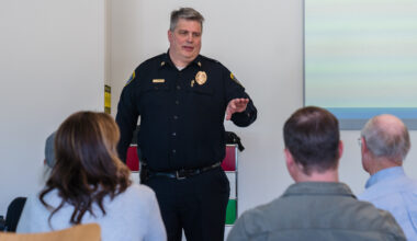Captain Jeffrey Jordon speaks during a Smart Streetlights & Automated License Plate Recognition Community Meeting in Point Loma on March 6, 2023.