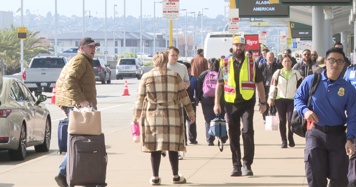 Travelers navigate busy San Diego airport on peak Thanksgiving travel day