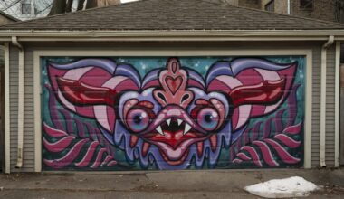 Chicago murals: Philly artist's fantastical bat adorns Lincoln Square garage seen from Brown Line