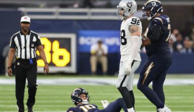 Maxx Crosby says Justin Herbert flopped when Crosby pushed him