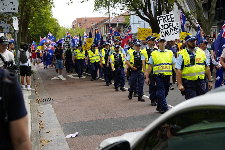 Police lines at a protest