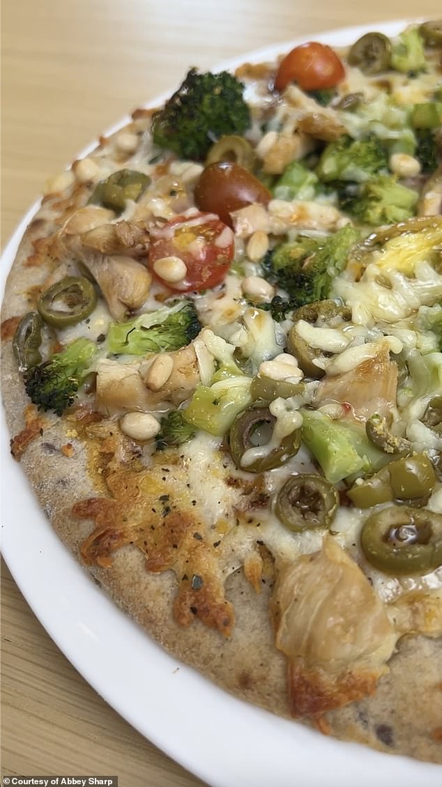 On family pizza night, load your slice up with grilled chicken, mixed vegetables and olives