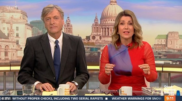 Charlotte Johnstone, 30, appeared on the latest instalment to chat to hosts Susanna Reid, 55, and Richard Madeley, 69, (pictured) about her addiction to decongestant nasal sprays after she started using them as a little girl