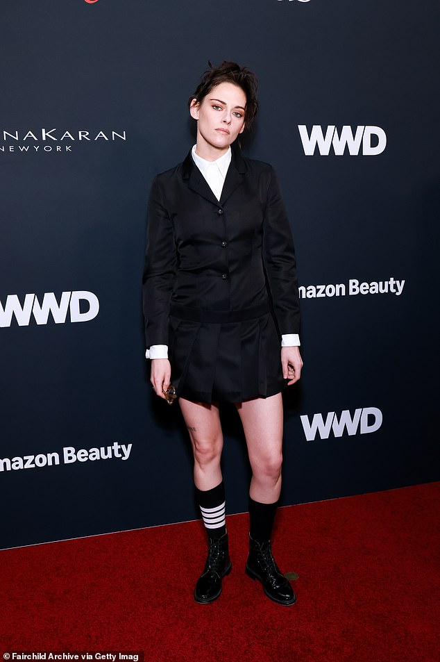 Kristen Stewart looked ultra stylish in a preppy black pleated skort and blazer