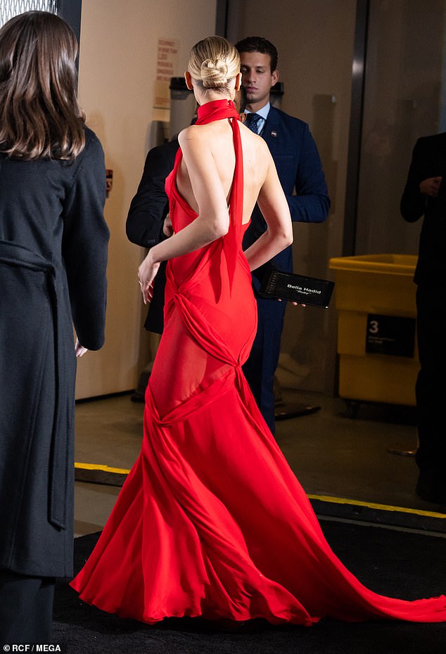 Her dress featured a backless design