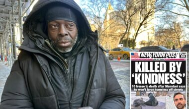 NYC homeless crisis lands right outside City Hall as vagrant notes 'people on the ground dead' in bitter deep freeze