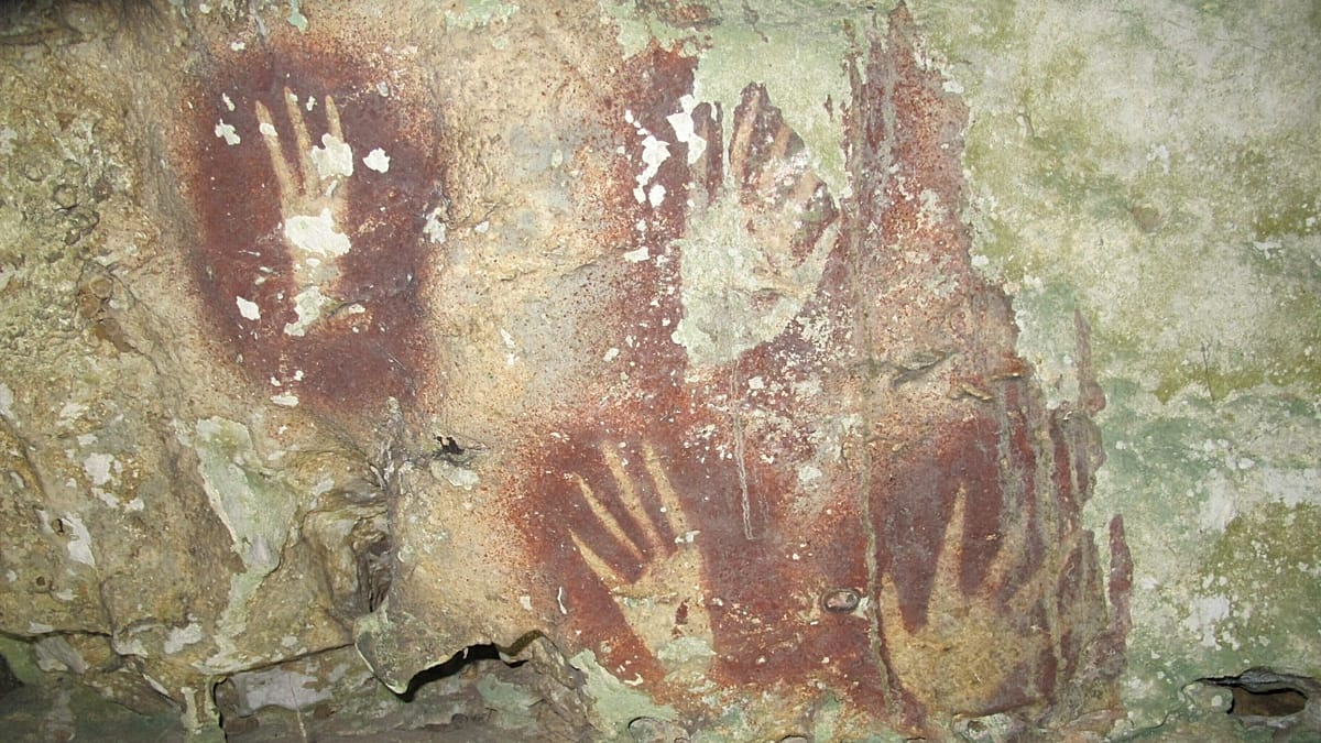 Handy work: Stencil rock paintings found in Indonesia may be world's oldest cave art