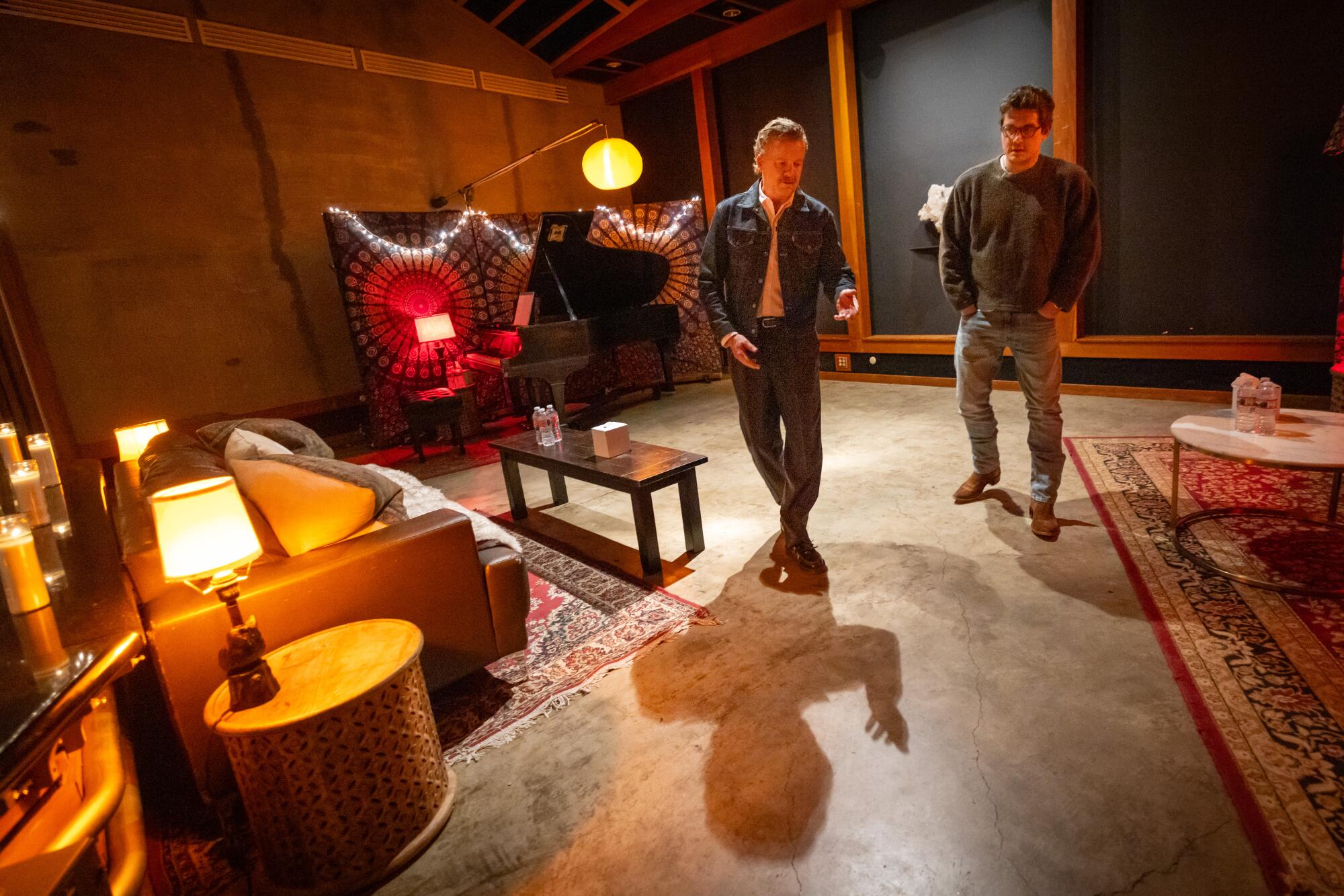 John Mayer, right, and McG inside Studio B at Chaplin Studios.