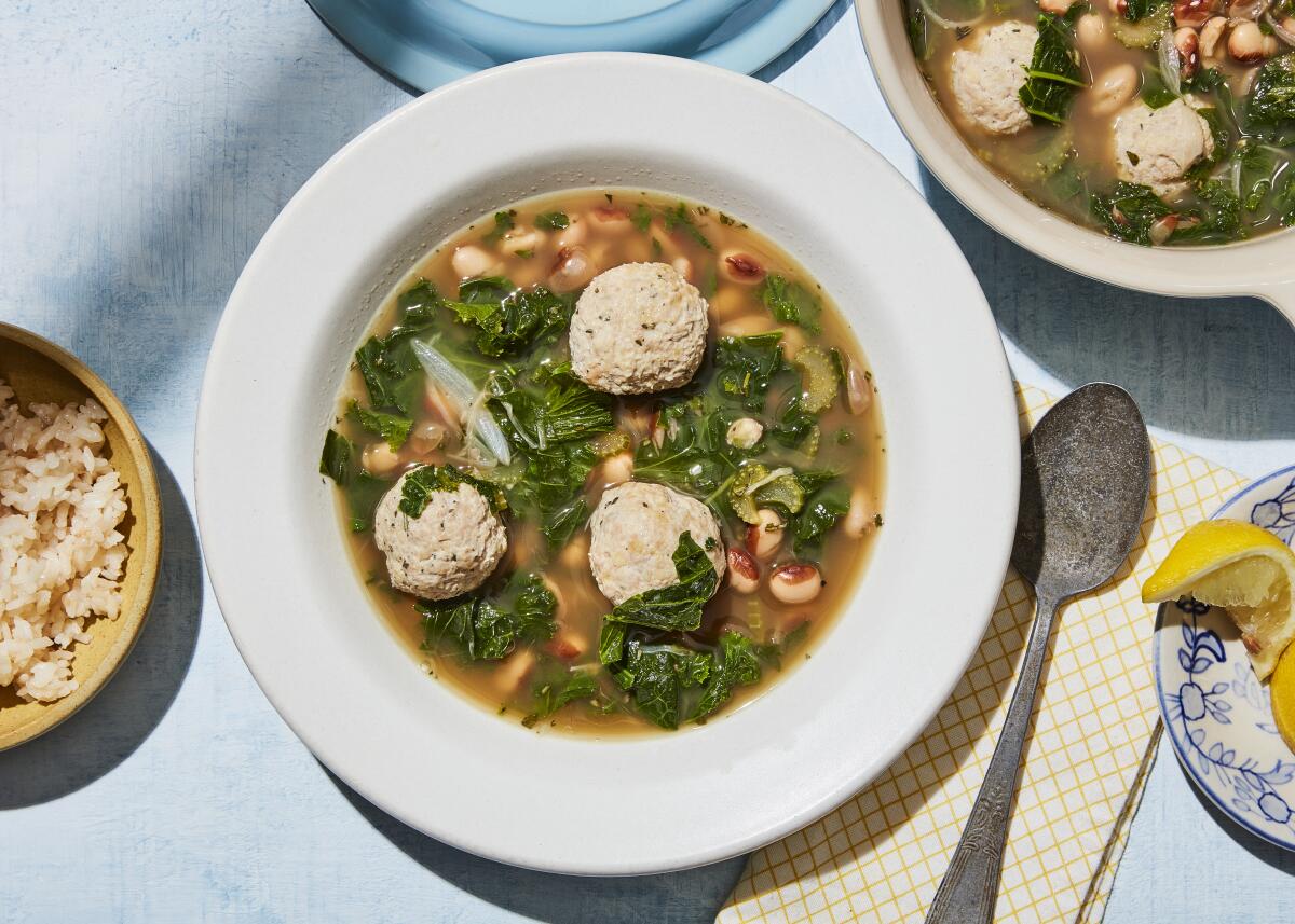 Pork Meatball and Bean Soup with Garlic Rice
