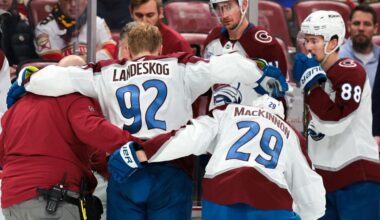 Gabriel Landeskog exits Colorado Avalanche loss with injury