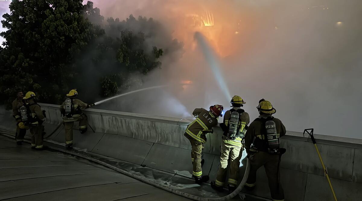 Los Angeles City Fire Department responded to a rubbish fire in the 6700 block of Sunset Blvd.