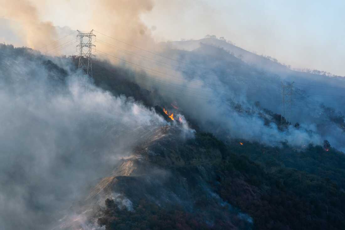 A portion of the Palisades fire burns in the hills of Los Angeles last January. After the LA fires, misinformation on social media had an impact on state policy.