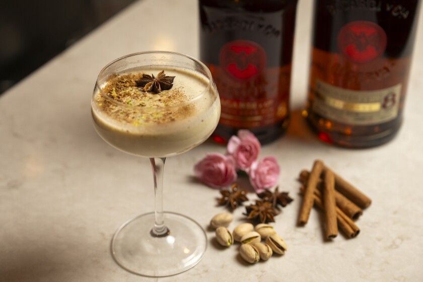 The pistachio coquito at Marina’s Bistro and Rum Bar is inspired by Eric Roldán's mother, for whom the restaurant is named. The recipe is among the top ten finalists in the Tales of the Cocktail Foundation's annual coquito contest.