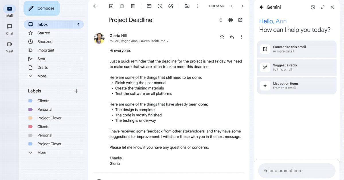 New Gmail AI features replacing Gemini side panel for some