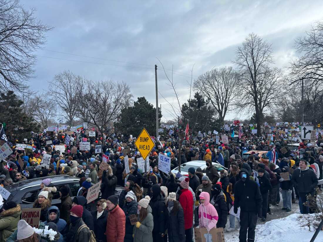 Demonstrators in Minneapolis on Saturday, Jan. 10, 2026.