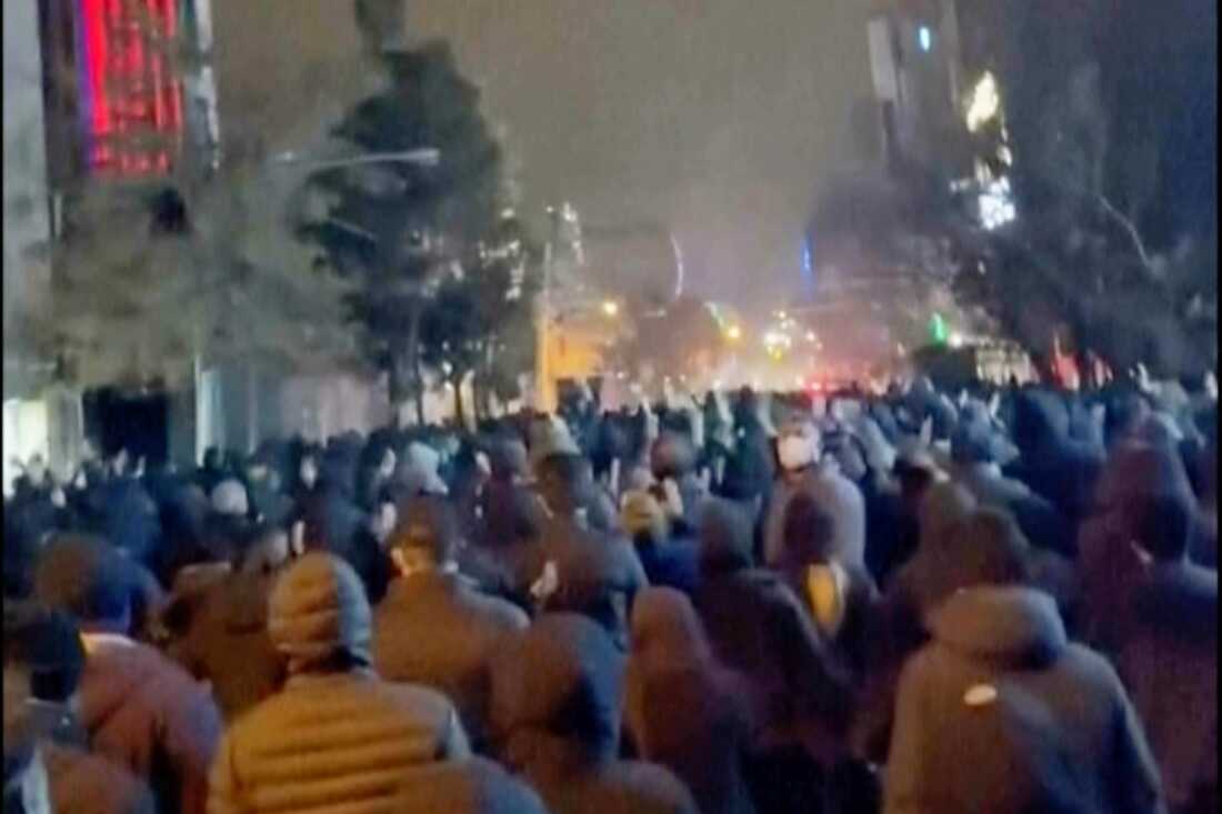 This frame grab from footage circulating on social media from Iran showed protesters once again taking to the streets of Tehran despite an intensifying crackdown as the Islamic Republic remains cut off from the rest of the world in Tehran, Iran, Saturday Jan. 10, 2026.