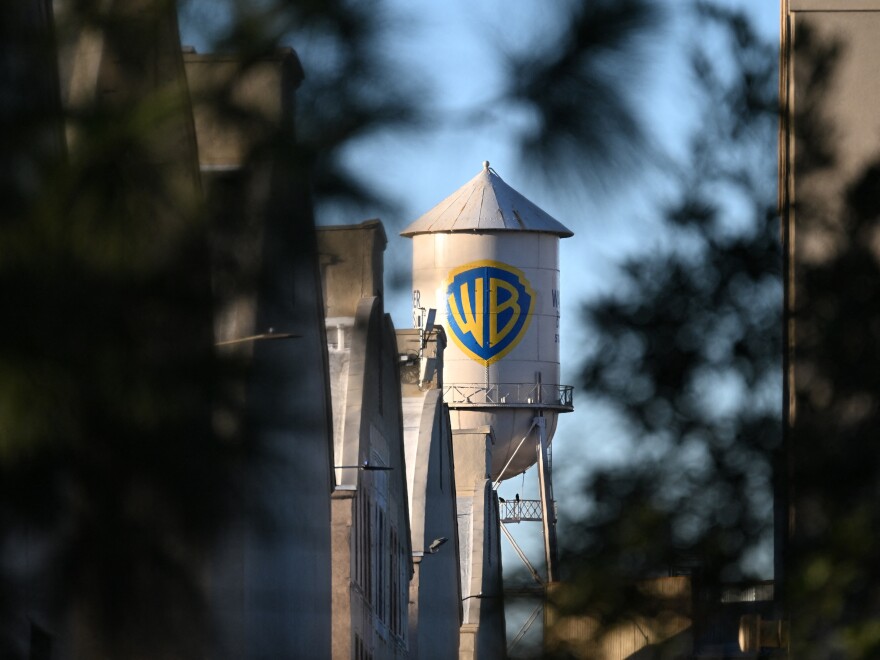 The WB water tower at Warner Bros. Studios in Burbank, California. Netflix and Paramount are in a high-profile tug-of-war over the future of Warner Bros. Discovery.