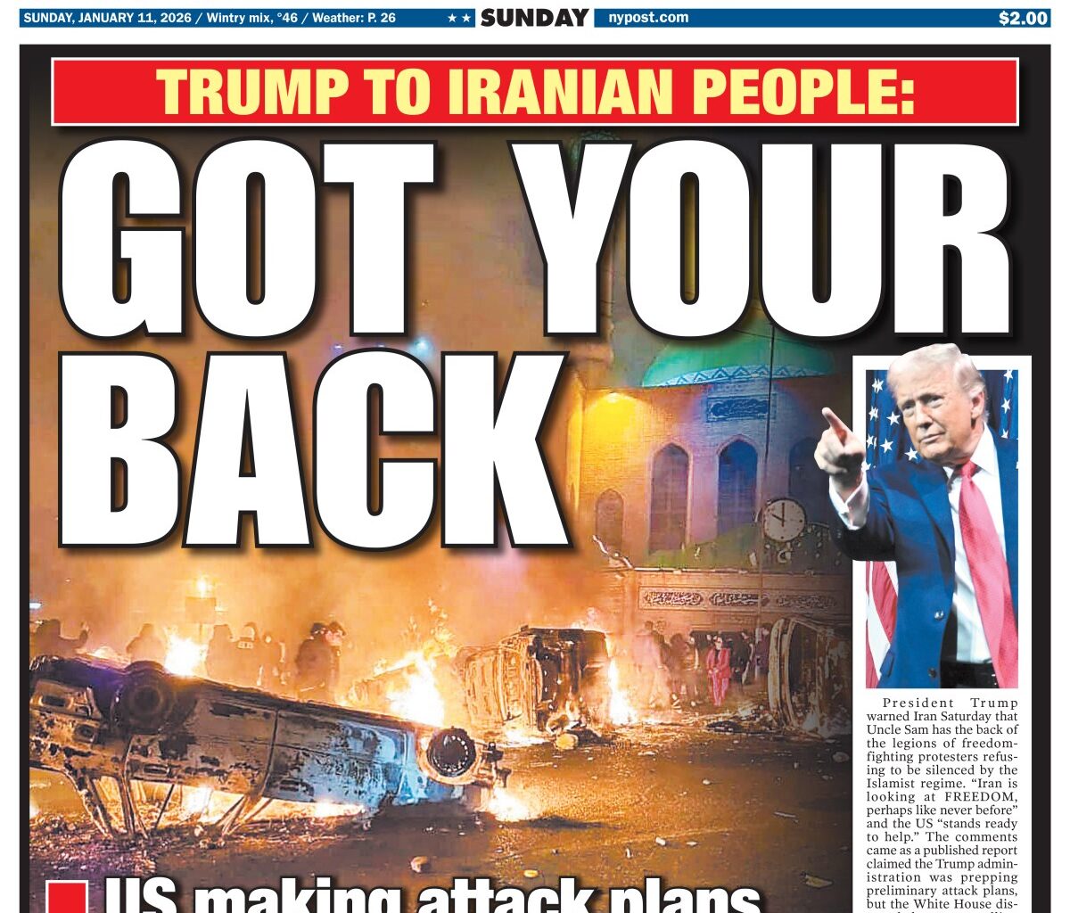 NY Post Cover for January 11, 2026