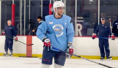 Pierre-Luc Dubois skates with Capitals teammates for first time since undergoing surgery in November