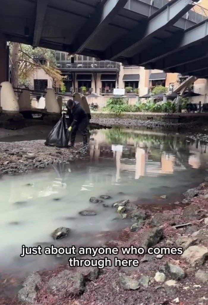Look at the River Walk as it's being drained
