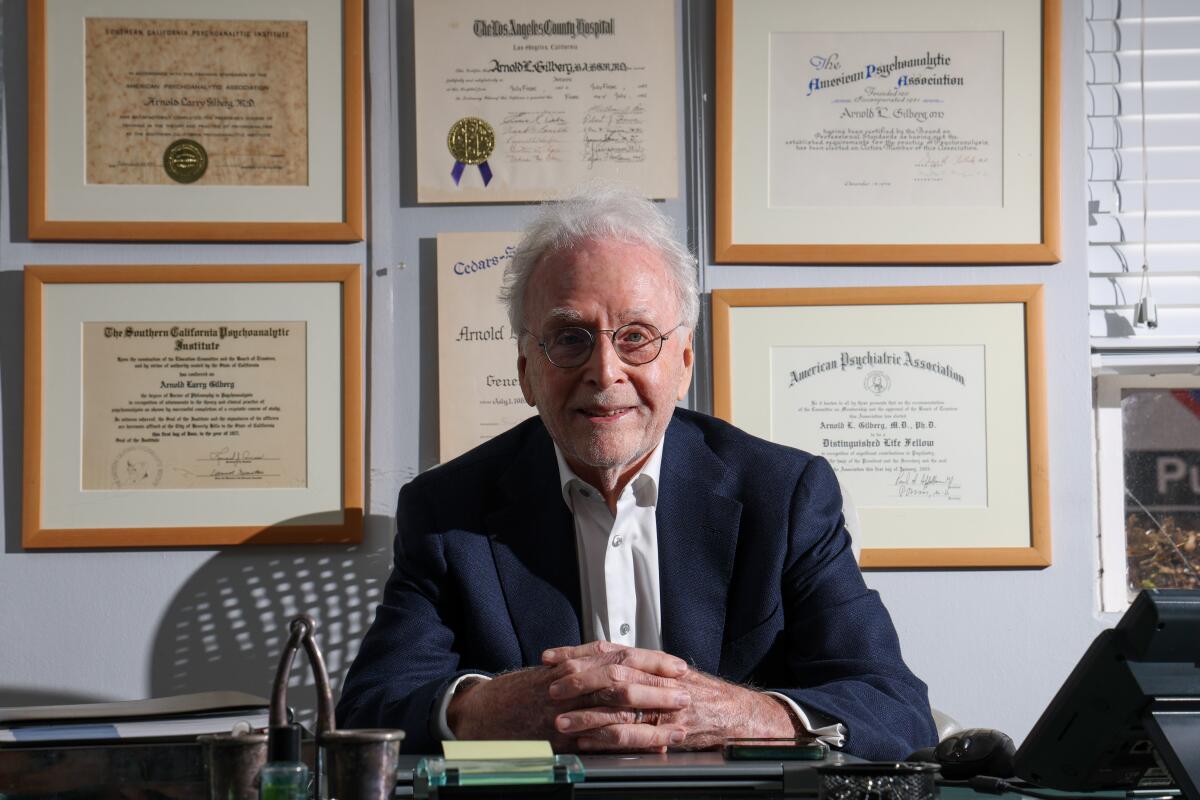 Psychiatrist Dr. Arnold Gilberg at his home office in Beverly Hills. 