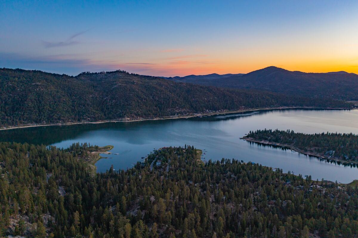 A view of a lake surrounded by forest