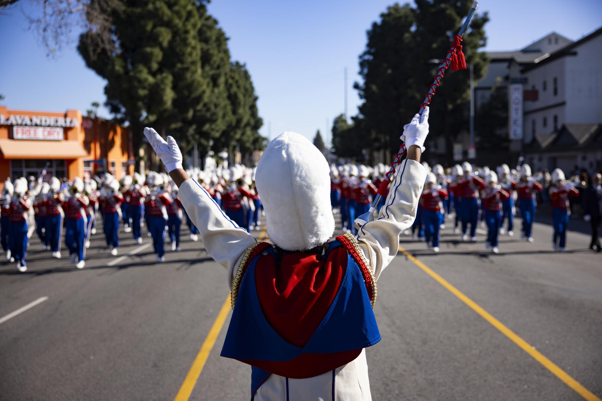 The Los Angeles Unified School District All City Honor Marching Band perform.